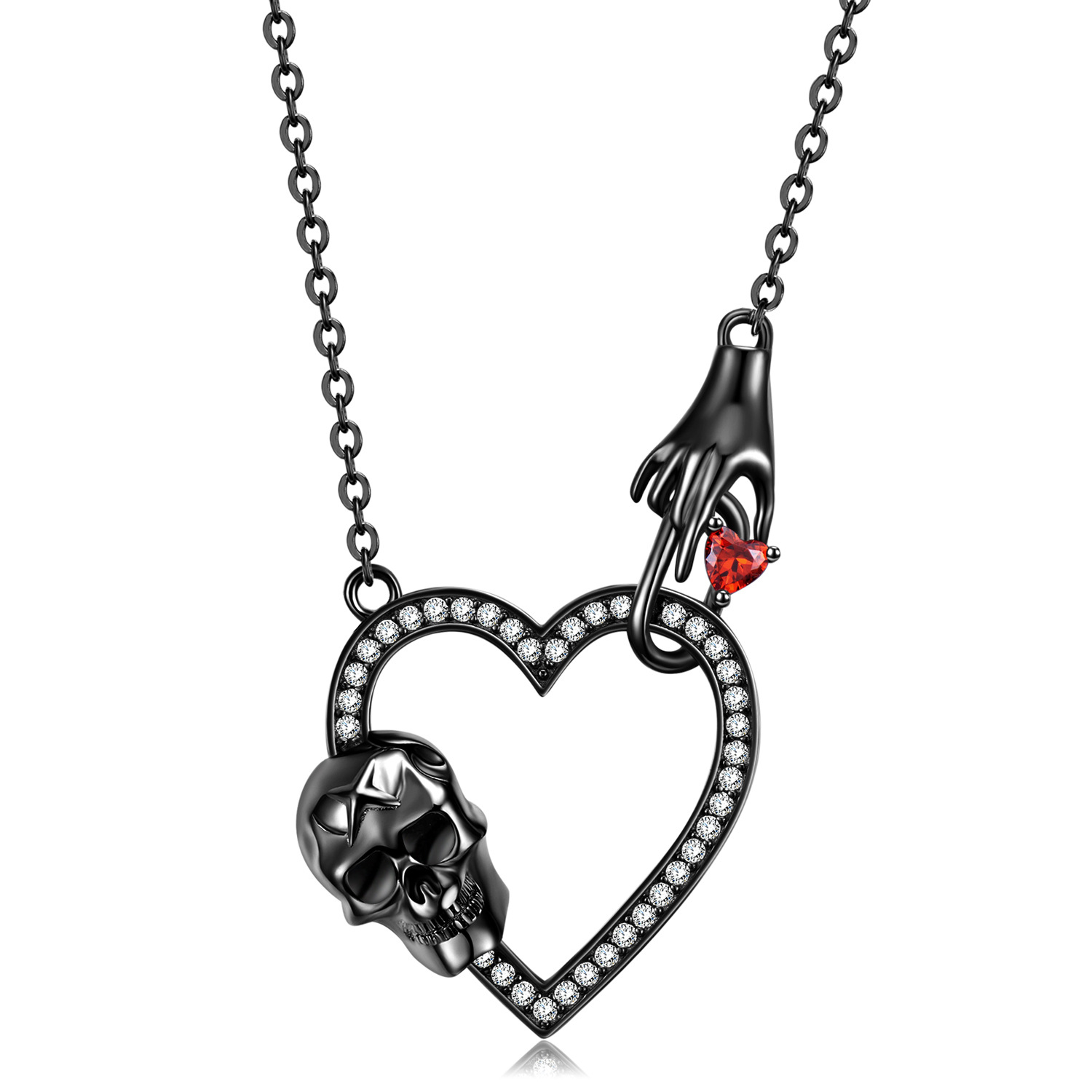 Hip-hop Punk Heart Shape Sterling Silver Inlay Zircon Pendant Necklace display picture 1