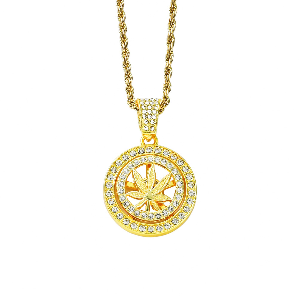 Hip-hop Maple Leaf Alloy Inlay Rhinestones Unisex Pendant Necklace display picture 1
