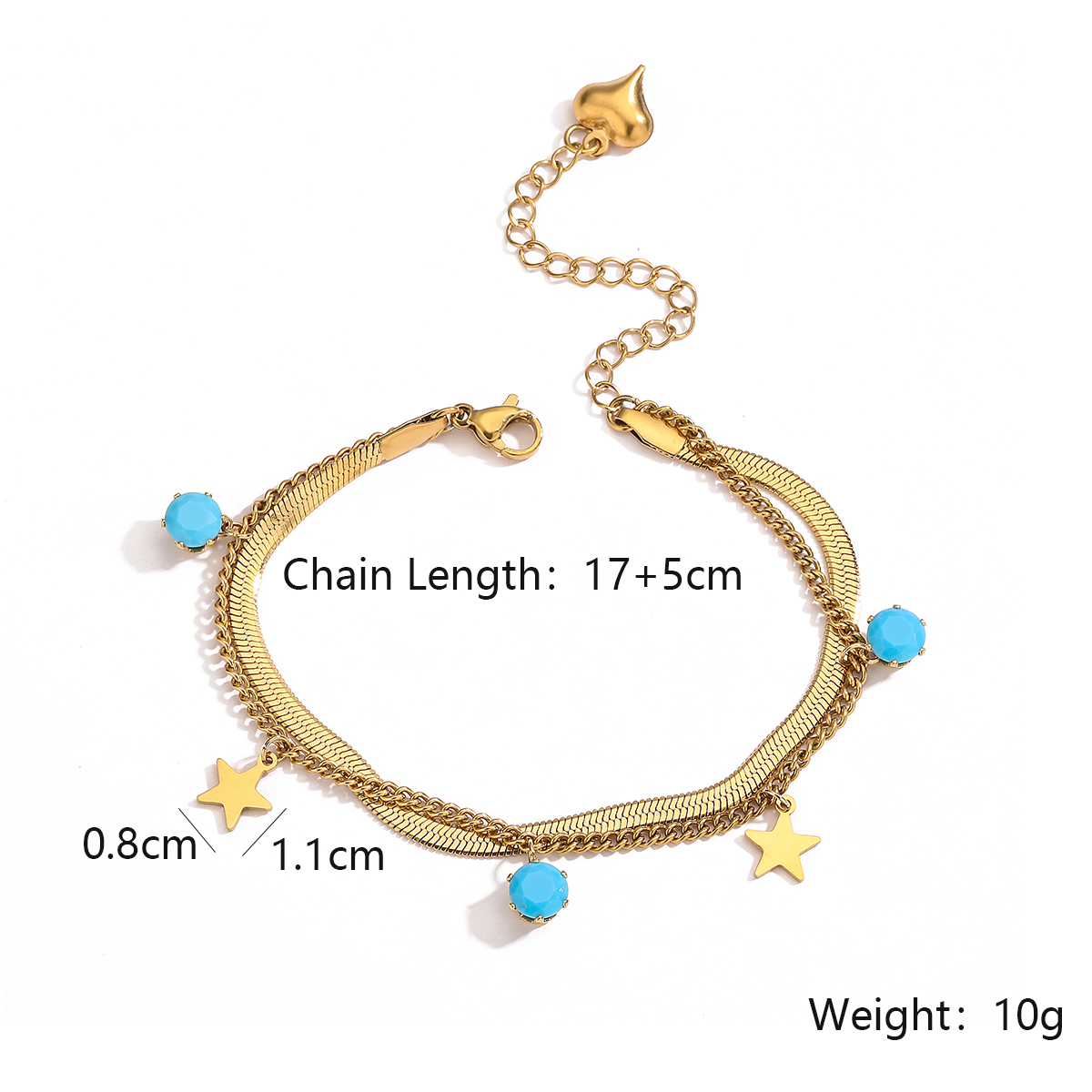 Wholesale Simple Style Commute Star Leaves Titanium Steel Plating Inlay 18k Gold Plated Turquoise Bracelets display picture 1