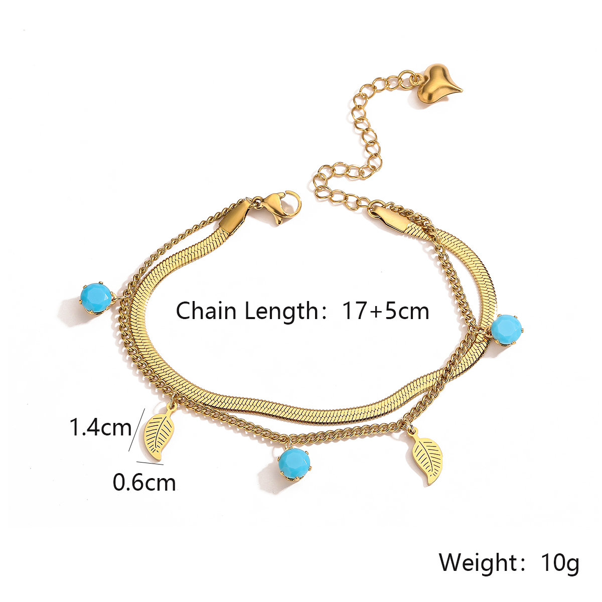 Wholesale Simple Style Commute Star Leaves Titanium Steel Plating Inlay 18k Gold Plated Turquoise Bracelets display picture 2