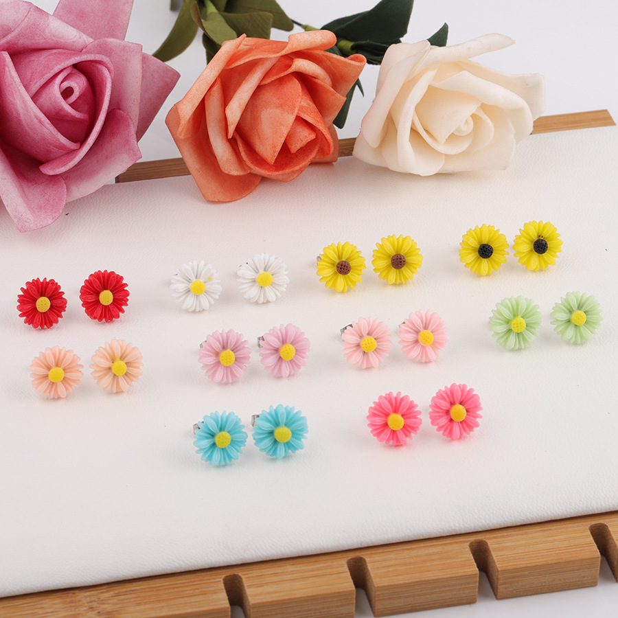 1 Pair Sweet Simple Style Flower Plating Stainless Steel Resin Resin None Ear Studs display picture 2