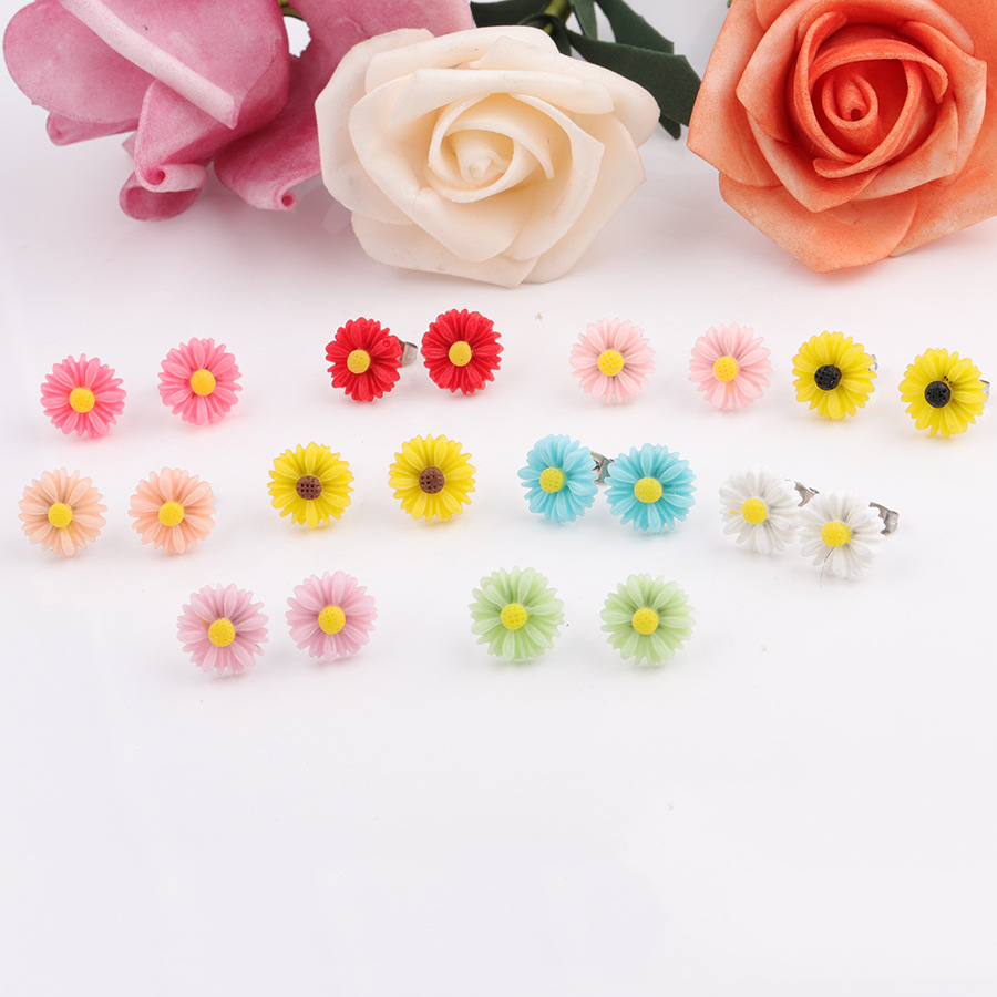 1 Pair Sweet Simple Style Flower Plating Stainless Steel Resin Resin None Ear Studs display picture 3