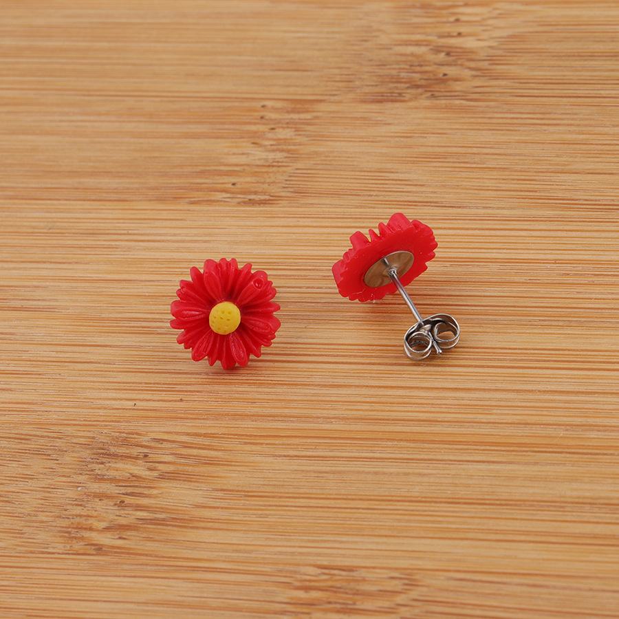 1 Pair Sweet Simple Style Flower Plating Stainless Steel Resin Resin None Ear Studs display picture 5