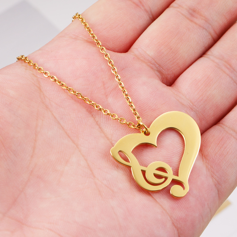 Titanium Steel 18K Gold Plated Simple Style Plating Hollow Out Heart Shape Notes None Pendant Necklace display picture 4