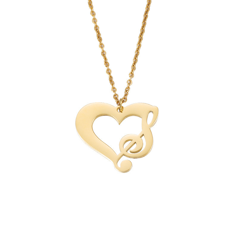 Titanium Steel 18K Gold Plated Simple Style Plating Hollow Out Heart Shape Notes None Pendant Necklace display picture 5