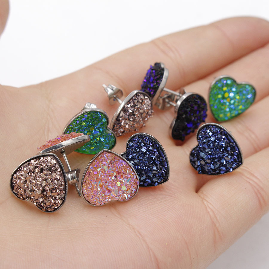 1 Pair Simple Style Heart Shape Stainless Steel Resin Resin None Ear Studs display picture 6