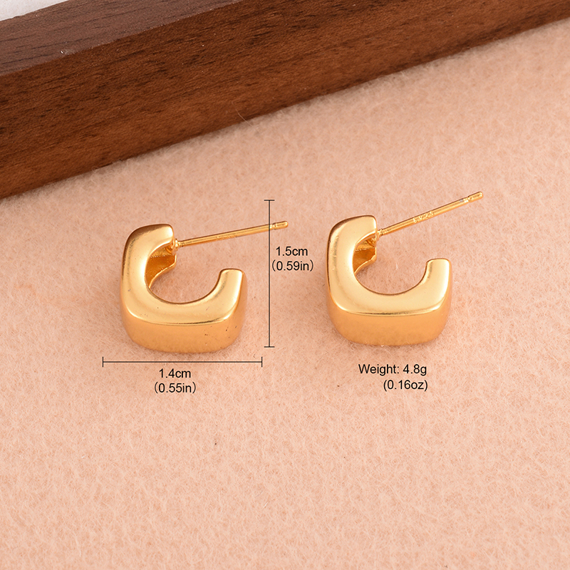 1 Pair Retro Simple Style Square Plating Copper 18k Gold Plated Ear Studs display picture 1