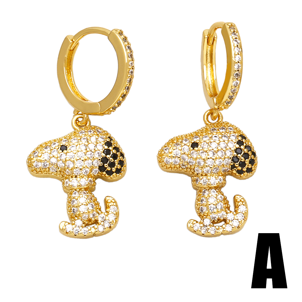 1 Pair Modern Style Simple Style Dog Plating Inlay Copper Zircon 18k Gold Plated Drop Earrings display picture 1