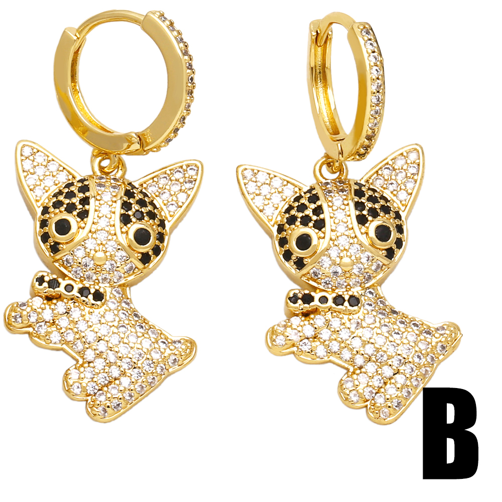 1 Pair Modern Style Simple Style Dog Plating Inlay Copper Zircon 18k Gold Plated Drop Earrings display picture 3