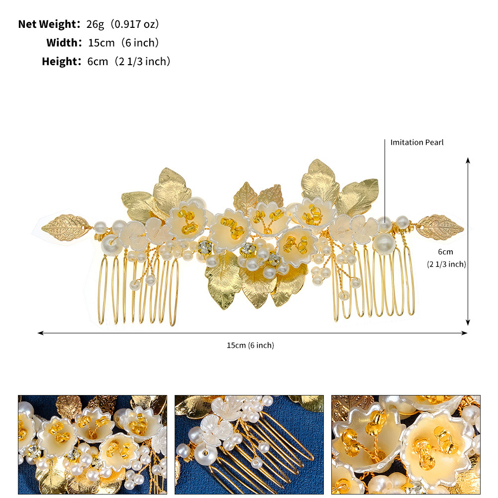 Rétro Feuille Fleur Alliage Perle Placage Incruster Strass Insert Peigne display picture 1