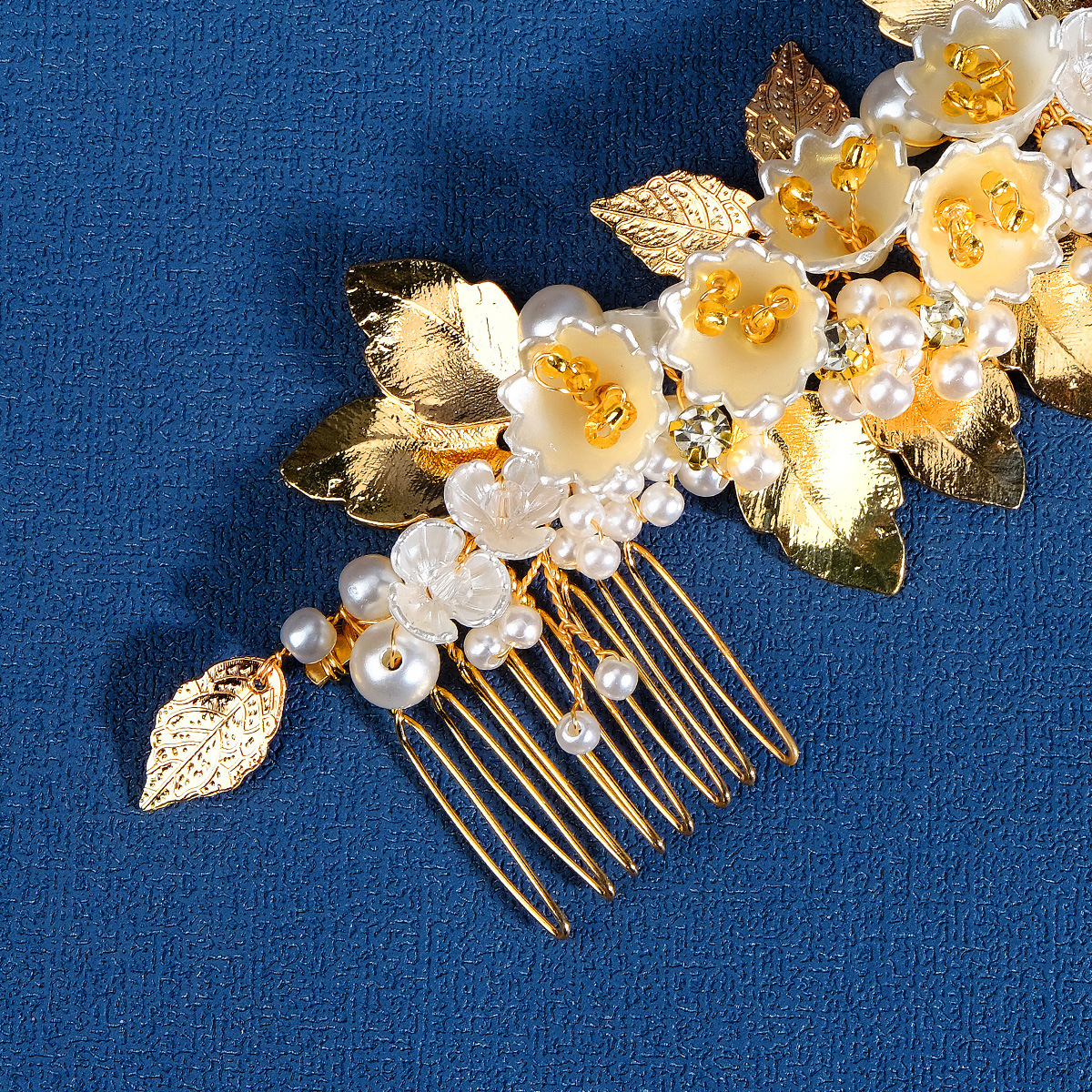 Rétro Feuille Fleur Alliage Perle Placage Incruster Strass Insert Peigne display picture 3