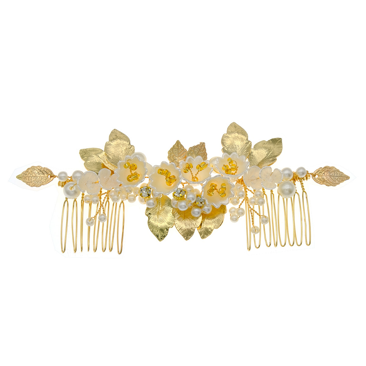 Rétro Feuille Fleur Alliage Perle Placage Incruster Strass Insert Peigne display picture 8