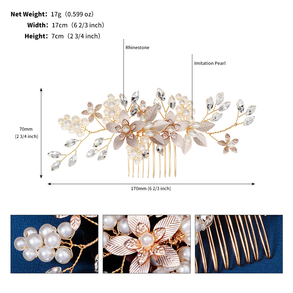 Retro Flower Metal Crystal Pearl Insert Comb display picture 1