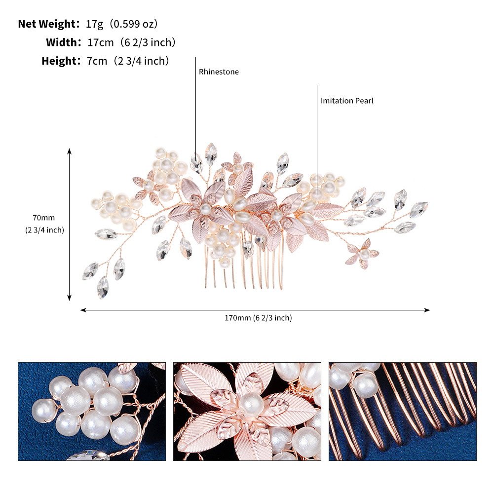 Retro Flower Metal Crystal Pearl Insert Comb display picture 2