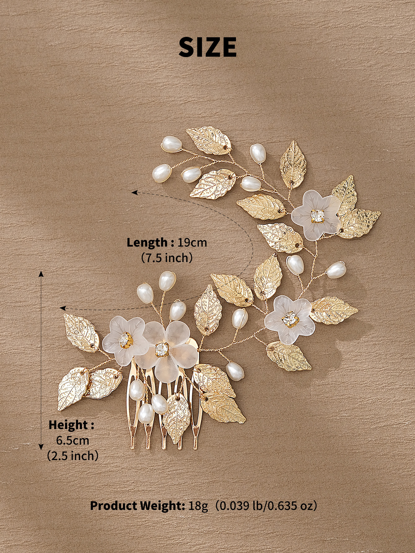 Retro Leaf Flower Alloy Copper Pearl Inlay Rhinestones Insert Comb display picture 3