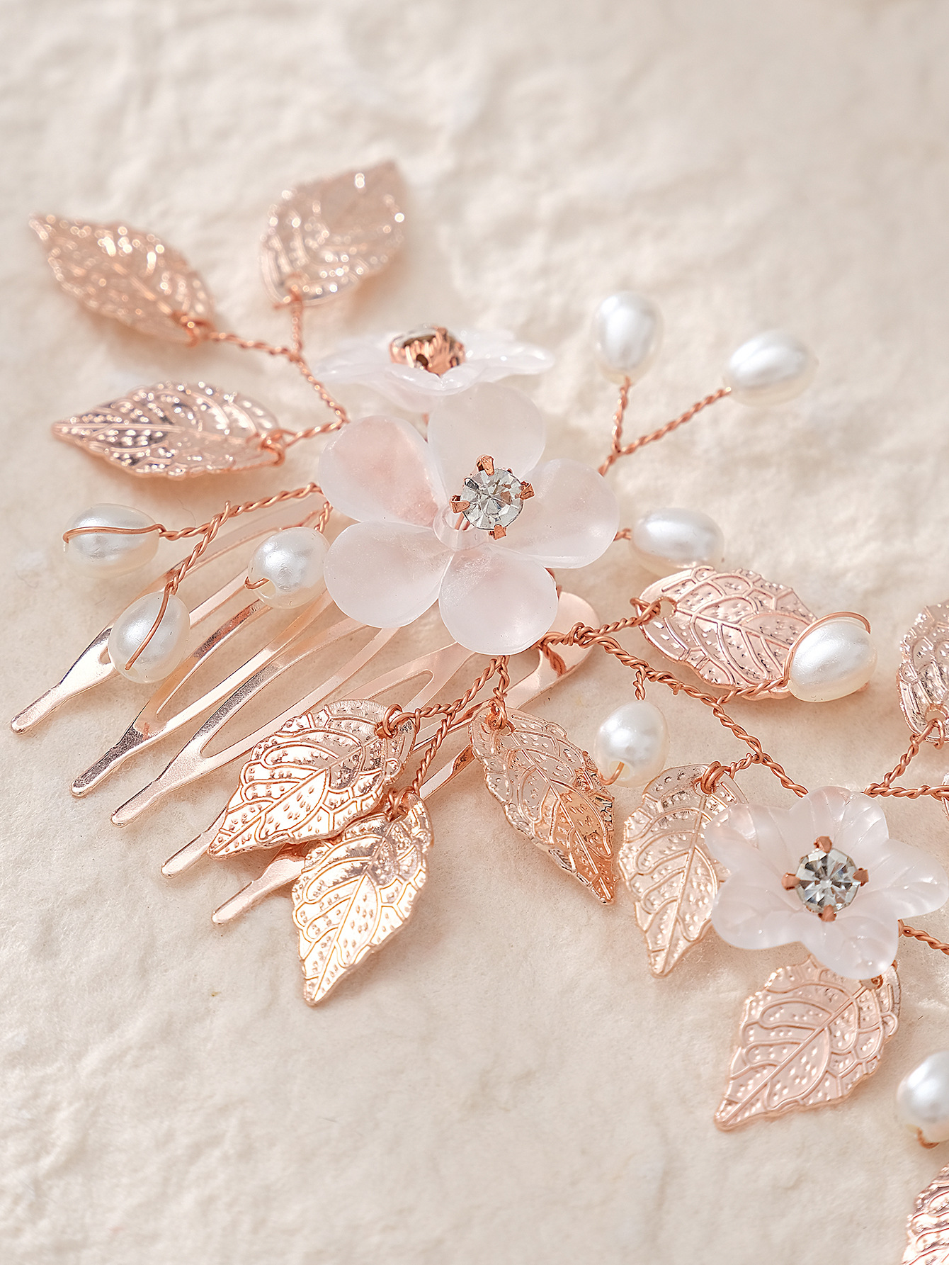 Rétro Feuille Fleur Alliage Le Cuivre Perle Incruster Strass Insert Peigne display picture 4