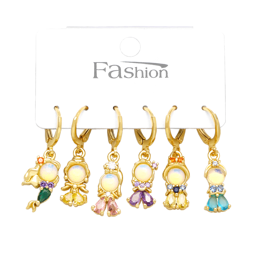 1 Set Cute Sweet Simple Style Mermaid Plating Inlay Copper Zircon 18k Gold Plated Drop Earrings display picture 2