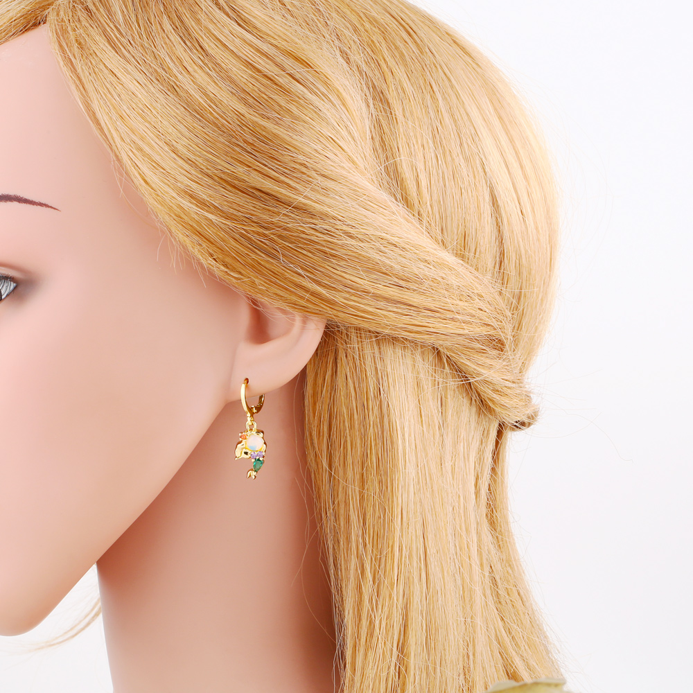 1 Set Cute Sweet Simple Style Mermaid Plating Inlay Copper Zircon 18k Gold Plated Drop Earrings display picture 4