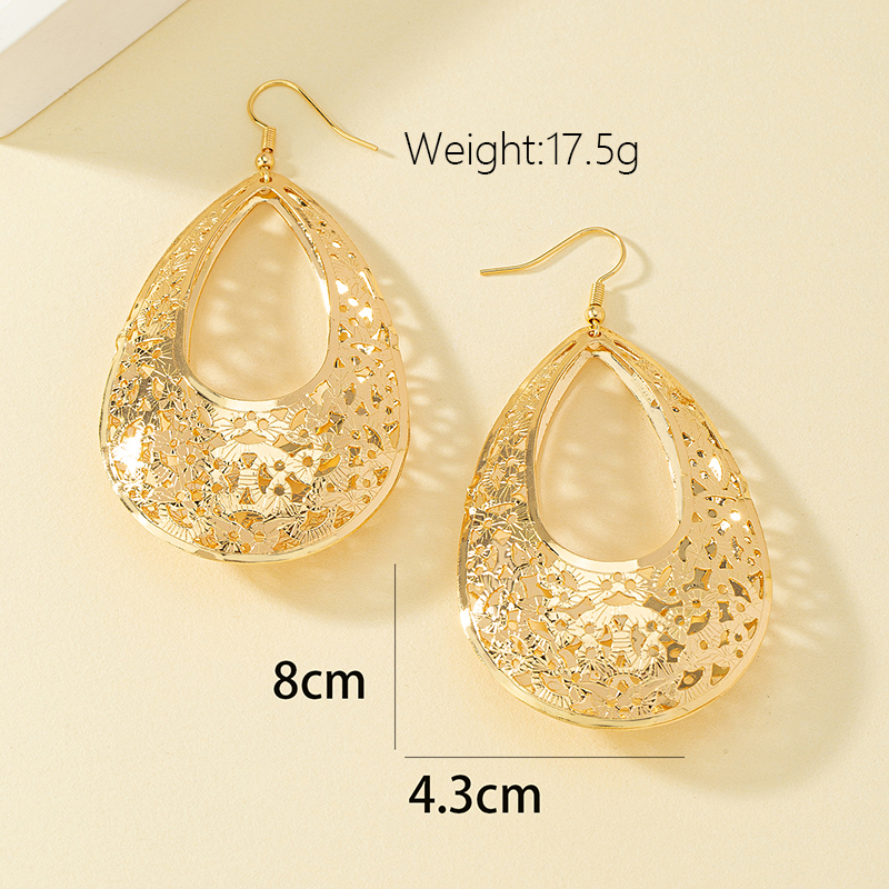 1 Pair Vintage Style Simple Style Water Droplets Floral Plating Hollow Out Alloy Ferroalloy 14k Gold Plated Drop Earrings display picture 5