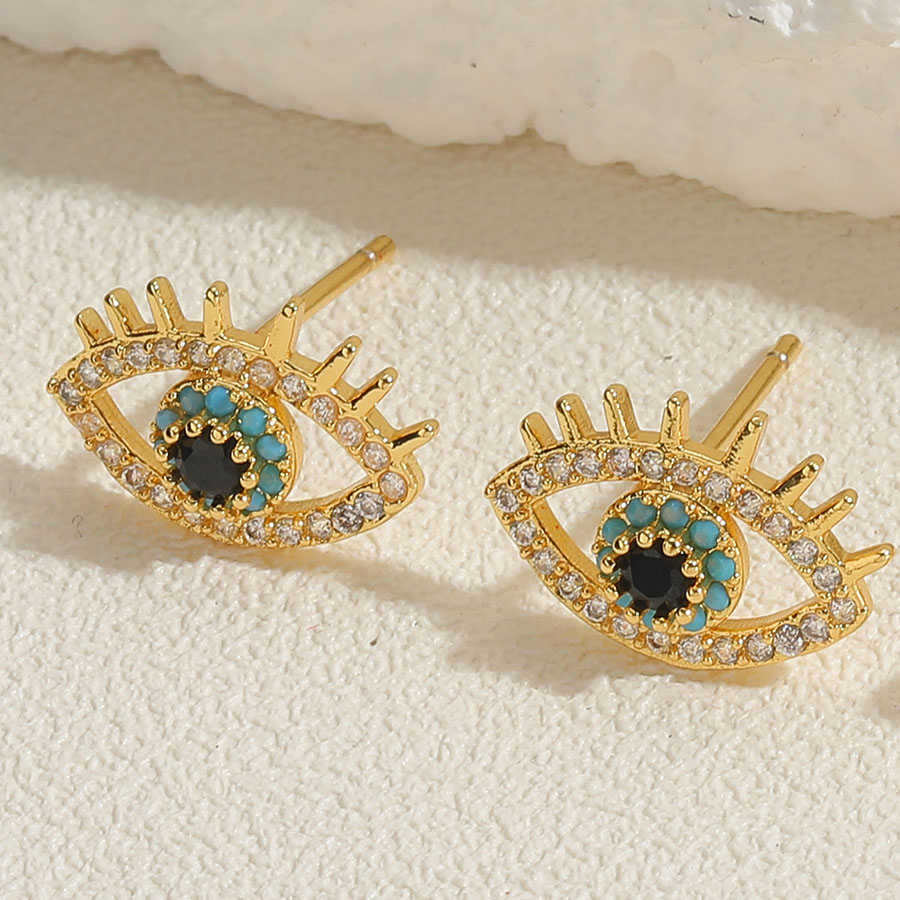 1 Pair Casual Cute Sweet Devil's Eye Epoxy Plating Inlay Copper Zircon 14k Gold Plated Ear Studs display picture 4