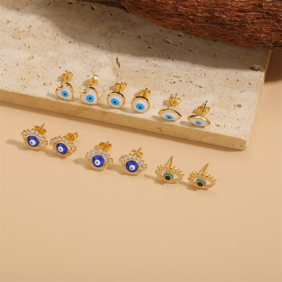 1 Pair Casual Cute Sweet Devil's Eye Epoxy Plating Inlay Copper Zircon 14k Gold Plated Ear Studs display picture 2