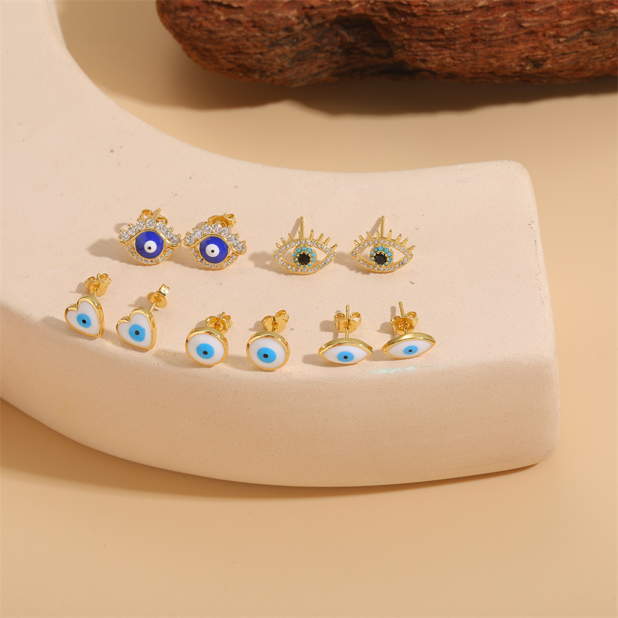 1 Pair Casual Cute Sweet Devil's Eye Epoxy Plating Inlay Copper Zircon 14k Gold Plated Ear Studs display picture 3
