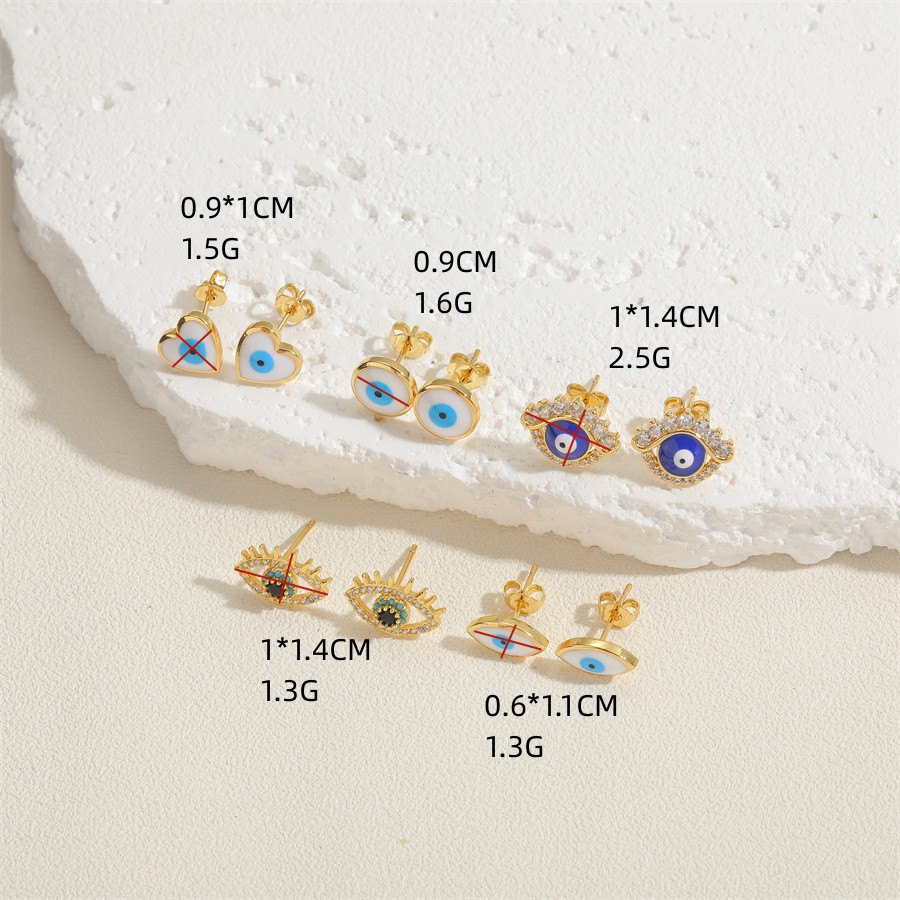 1 Pair Casual Cute Sweet Devil's Eye Epoxy Plating Inlay Copper Zircon 14k Gold Plated Ear Studs display picture 5