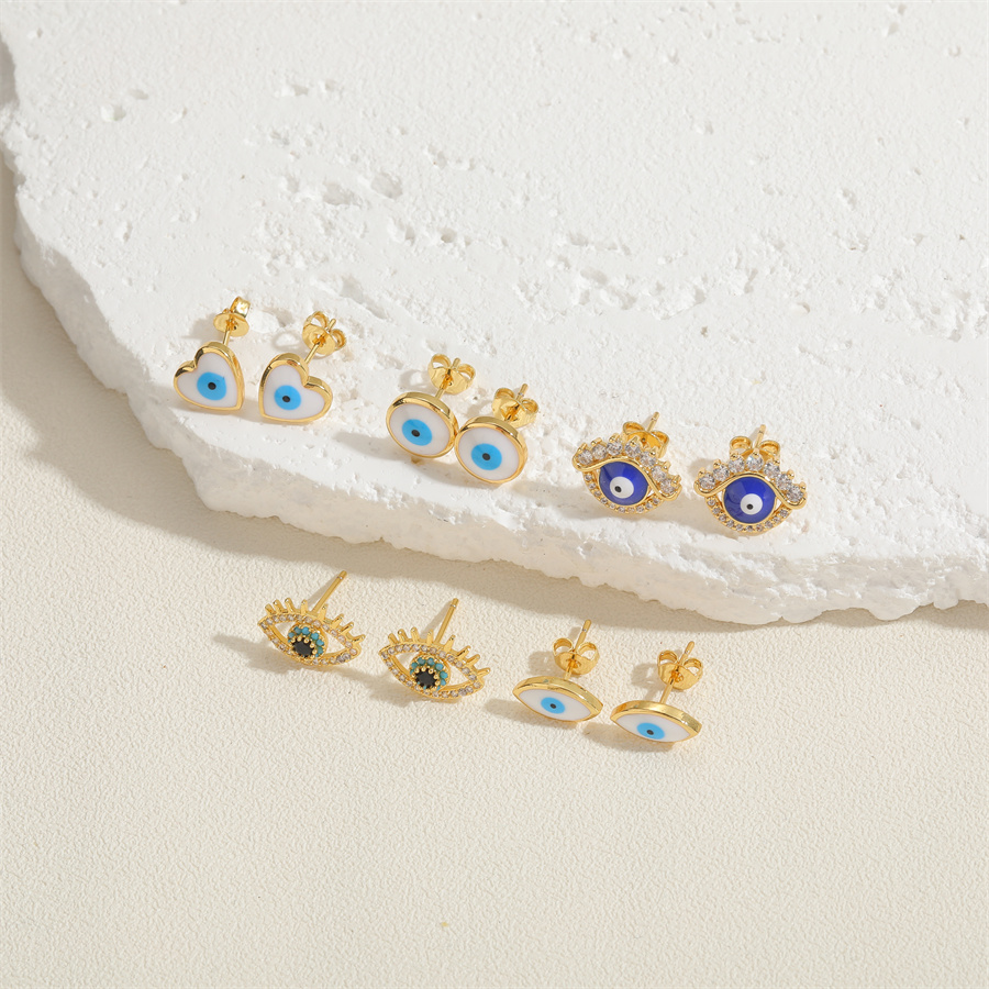 1 Pair Casual Cute Sweet Devil's Eye Epoxy Plating Inlay Copper Zircon 14k Gold Plated Ear Studs display picture 1