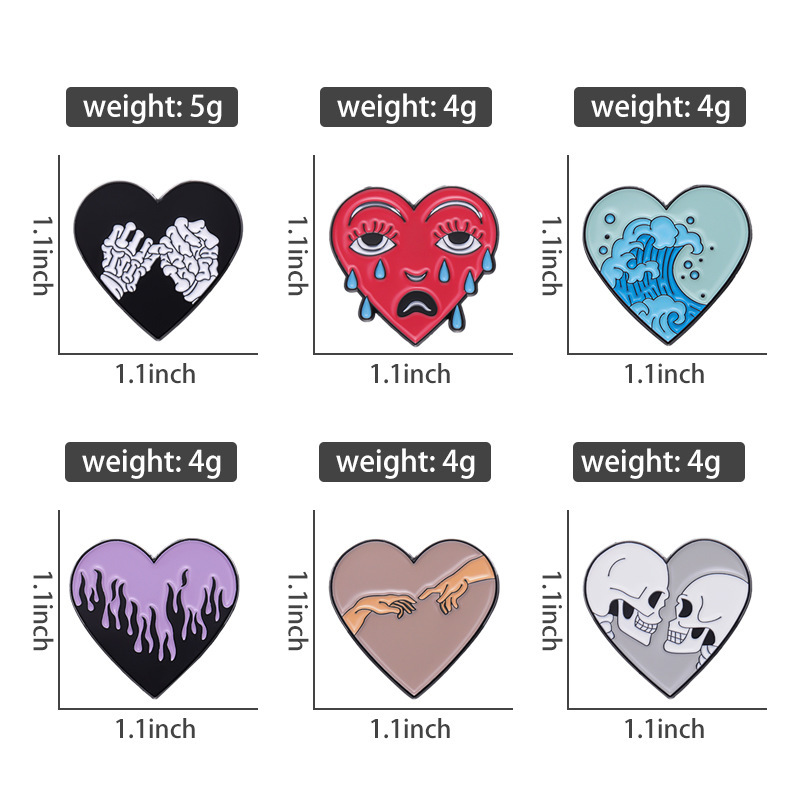 Cartoon Style Cute Sea Wave Heart Shape Skull Alloy Stoving Varnish Unisex Brooches display picture 1