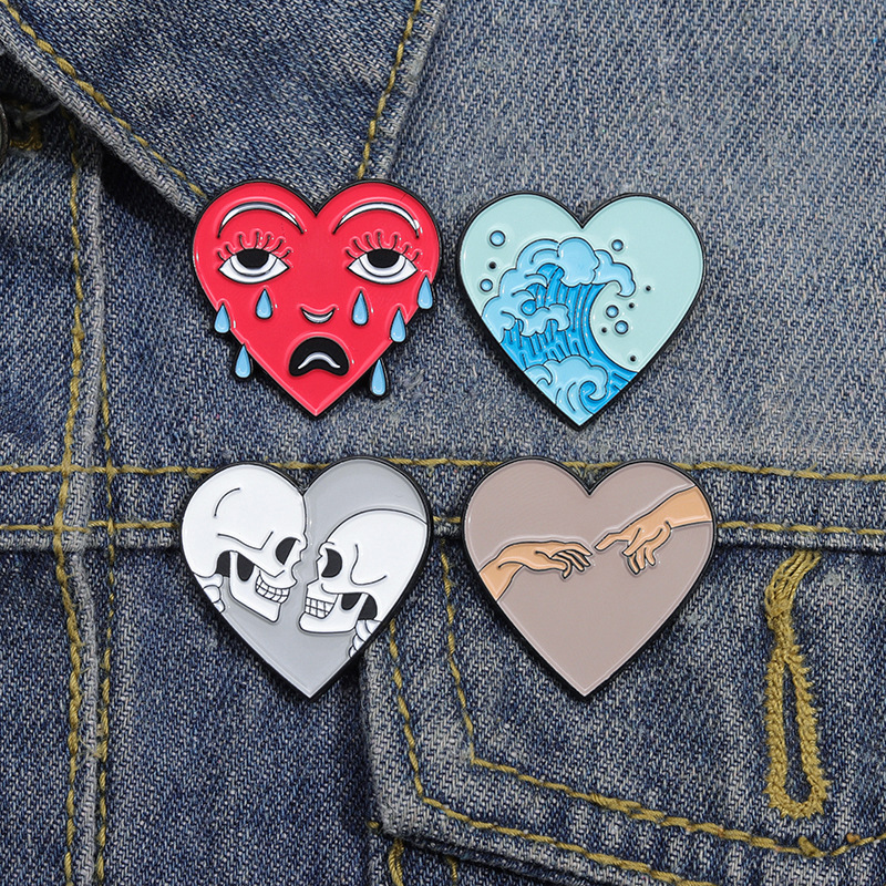 Cartoon Style Cute Sea Wave Heart Shape Skull Alloy Stoving Varnish Unisex Brooches display picture 11