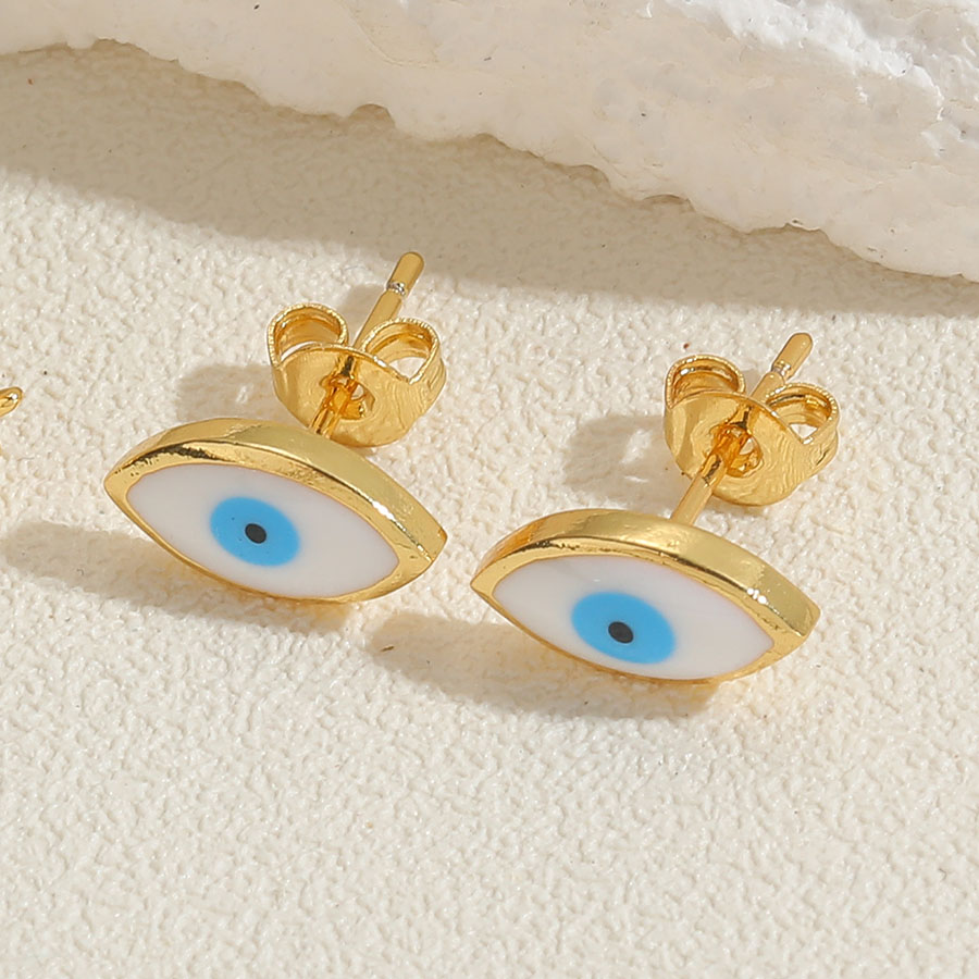 1 Pair Casual Cute Sweet Devil's Eye Epoxy Plating Inlay Copper Zircon 14k Gold Plated Ear Studs display picture 8