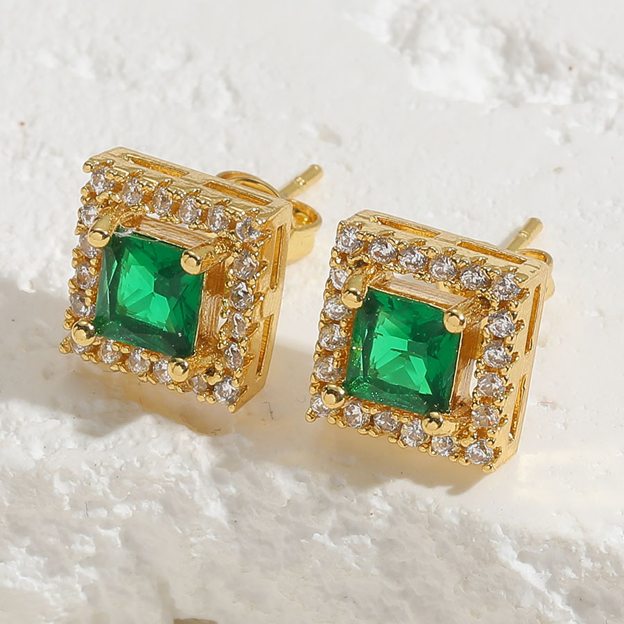 1 Pair Vintage Style Simple Style Square Plating Inlay Brass Zircon 14k Gold Plated Ear Studs display picture 9