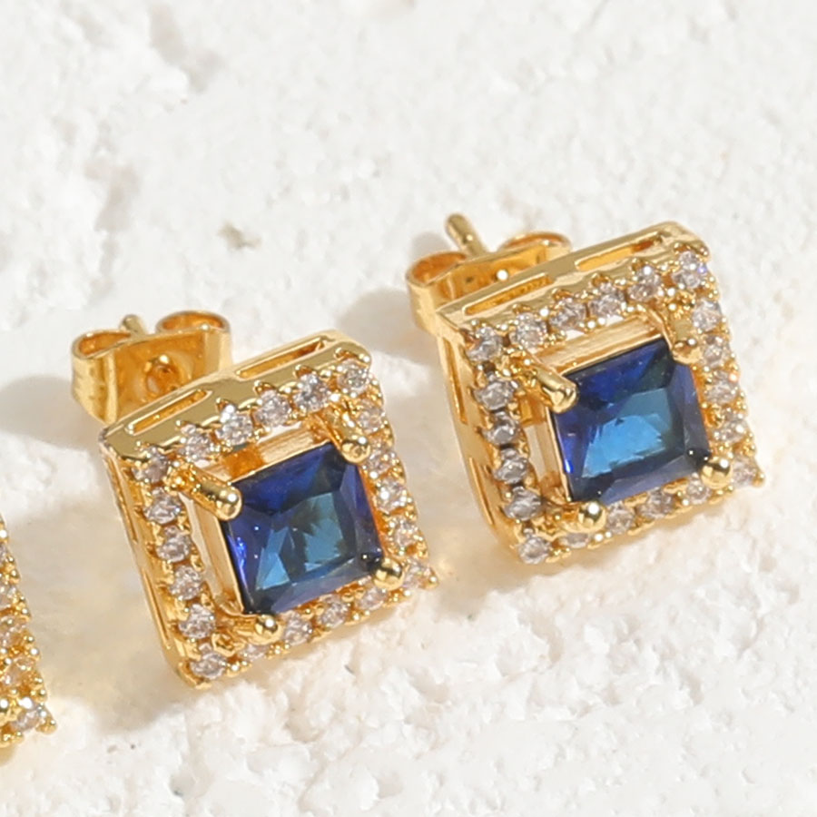 1 Pair Vintage Style Simple Style Square Plating Inlay Brass Zircon 14k Gold Plated Ear Studs display picture 6