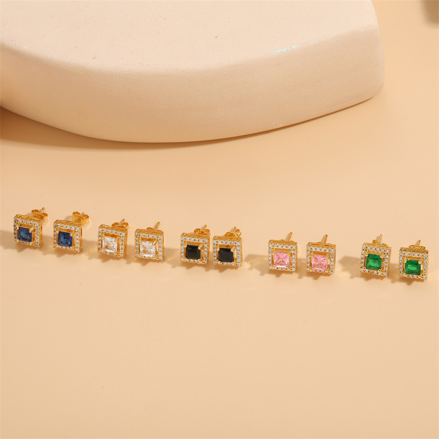 1 Pair Vintage Style Simple Style Square Plating Inlay Brass Zircon 14k Gold Plated Ear Studs display picture 4