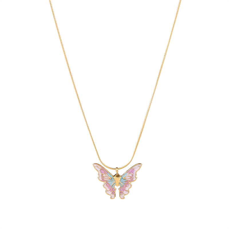 Casual Simple Style Butterfly Stainless Steel Titanium Steel Polishing Plating Gold Plated Pendant Necklace display picture 2
