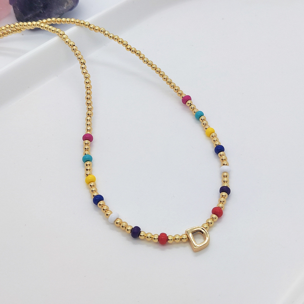 Ig Style Simple Style Letter Glass Copper Beaded Knitting Plating 18k Gold Plated Necklace display picture 2