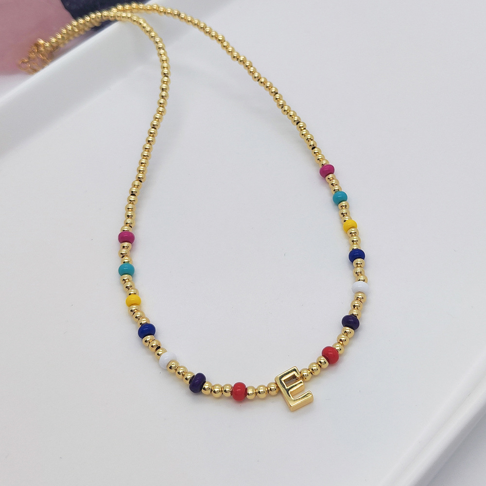 Ig-stil Einfacher Stil Brief Glas Kupfer Perlen Stricken Überzug 18 Karat Vergoldet Halskette display picture 3