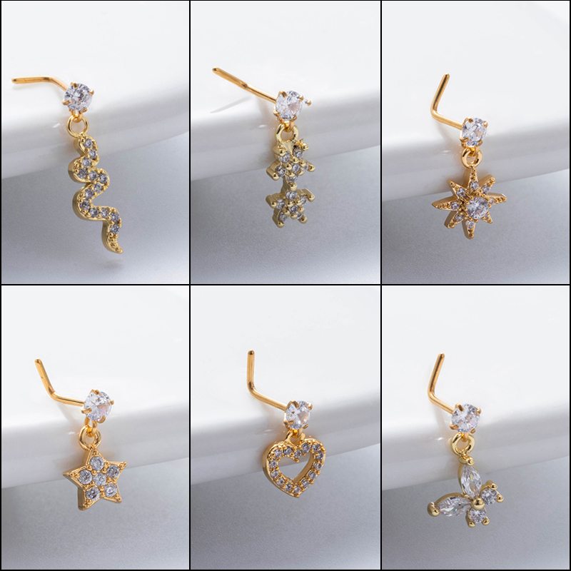1 Piece Nose Rings & Studs Basic Classic Style Heart Shape Flower Butterfly 316L Stainless Steel  Copper Plating Inlay Zircon display picture 1