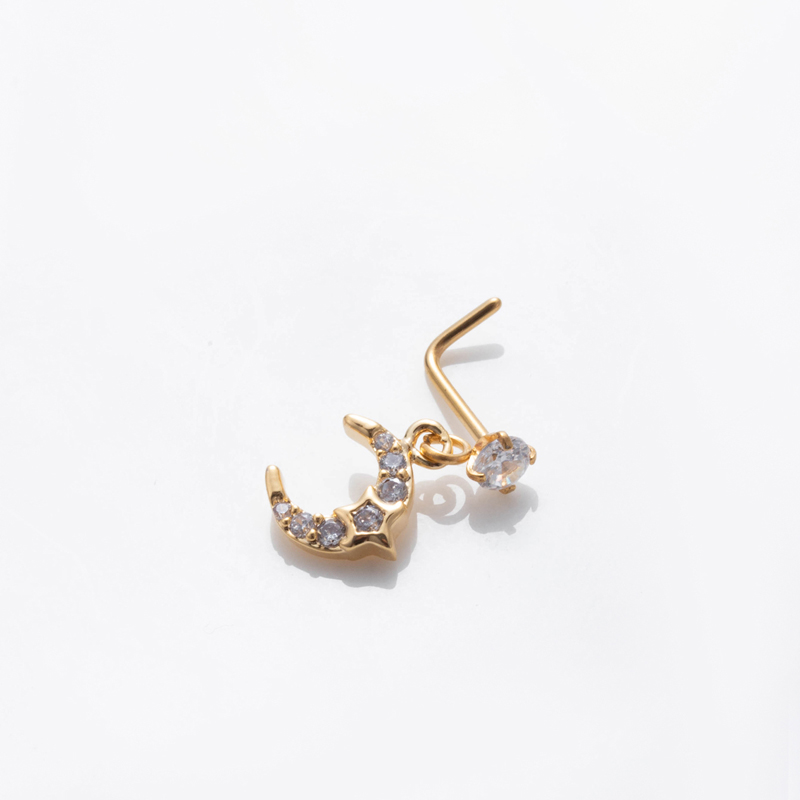 1 Piece Nose Rings & Studs Basic Classic Style Moon Starfish Heart Shape 316L Stainless Steel  Copper Plating Inlay Zircon display picture 8