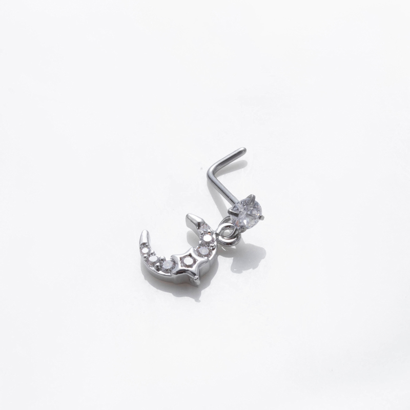 1 Piece Nose Rings & Studs Basic Classic Style Moon Starfish Heart Shape 316L Stainless Steel  Copper Plating Inlay Zircon display picture 14