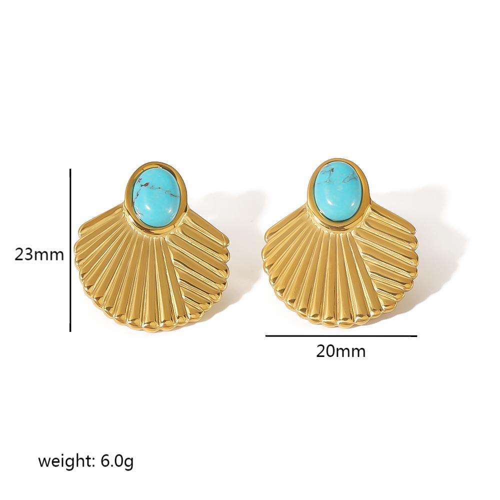 1 Pair Retro Round Polishing Plating Inlay 304 Stainless Steel Turquoise Earrings display picture 4
