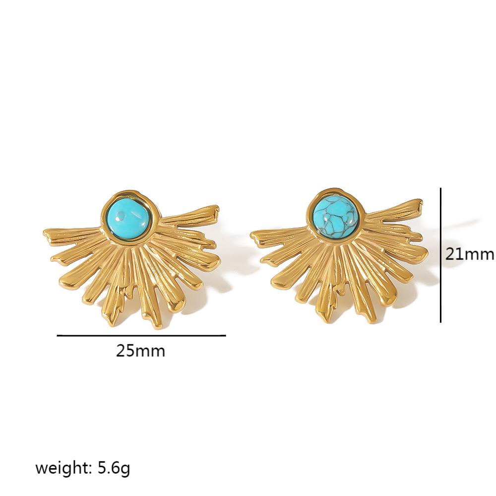 1 Pair Retro Round Polishing Plating Inlay 304 Stainless Steel Turquoise Earrings display picture 5