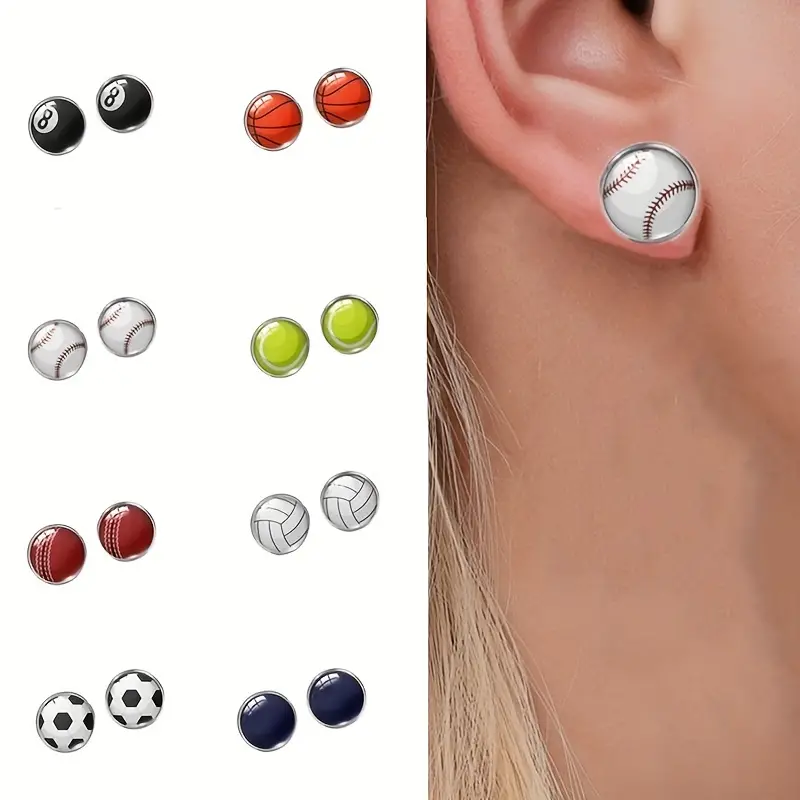 1 Pair Sports Korean Style Billiards Basketball Football Alloy Ear Studs display picture 1