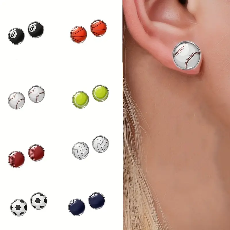 1 Paire Des Sports Style Coréen Billard Basket-Ball Football Alliage Boucles D'Oreilles display picture 1