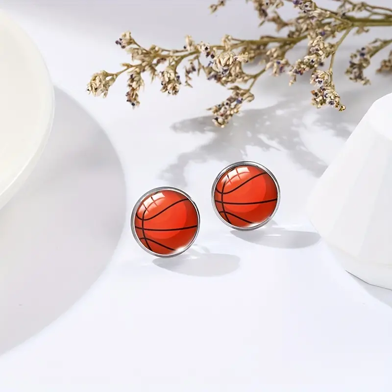 1 Pair Sports Korean Style Billiards Basketball Football Alloy Ear Studs display picture 6