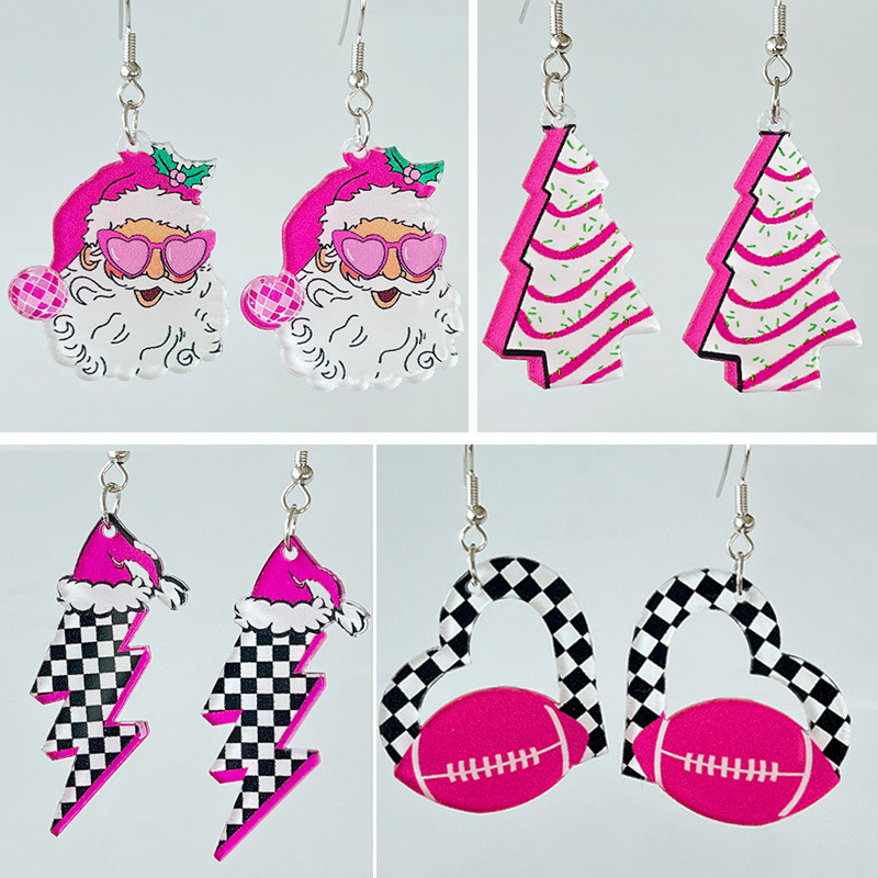 1 Pair Casual Christmas Tree Santa Claus Lightning Arylic Iron Drop Earrings display picture 2