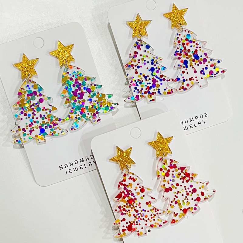 1 Pair IG Style Casual Christmas Tree Star Arylic Iron Drop Earrings display picture 2