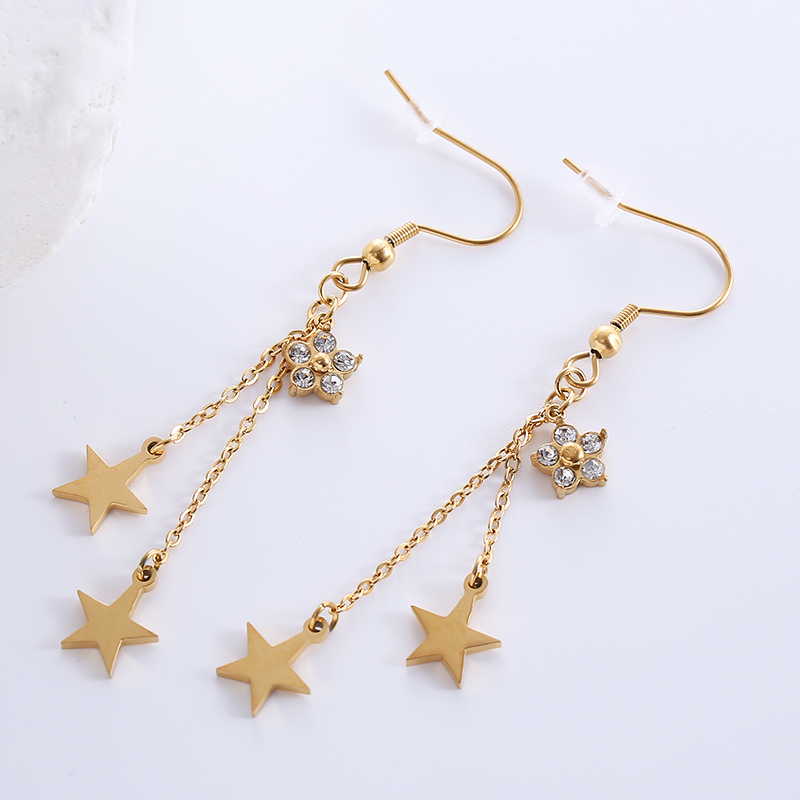 1 Pair Elegant Luxurious Classic Style Star Tassel Butterfly Inlay Stainless Steel Zircon 18k Gold Plated Rose Gold Plated Drop Earrings display picture 12