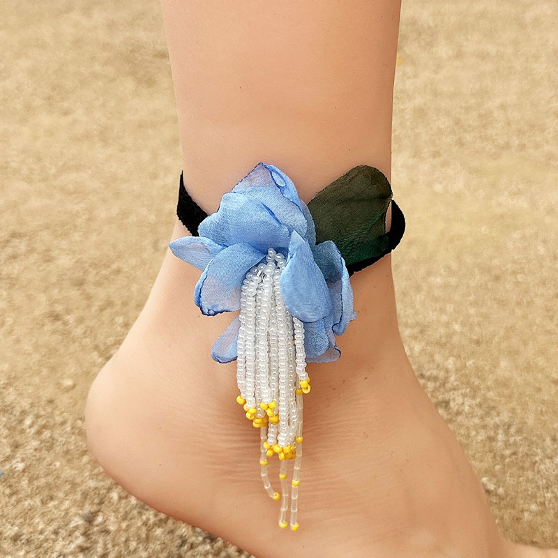 Vacation Bohemian Beach Flower Artificial Crystal Cloth Beaded Tassel Net Yarn Women's Anklet display picture 6