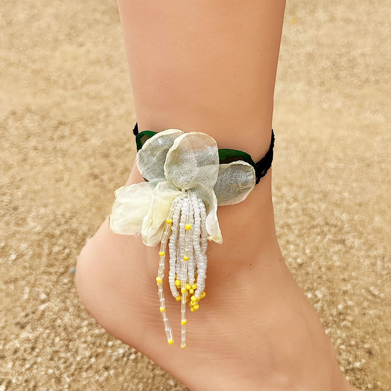 Vacation Bohemian Beach Flower Artificial Crystal Cloth Beaded Tassel Net Yarn Women's Anklet display picture 3